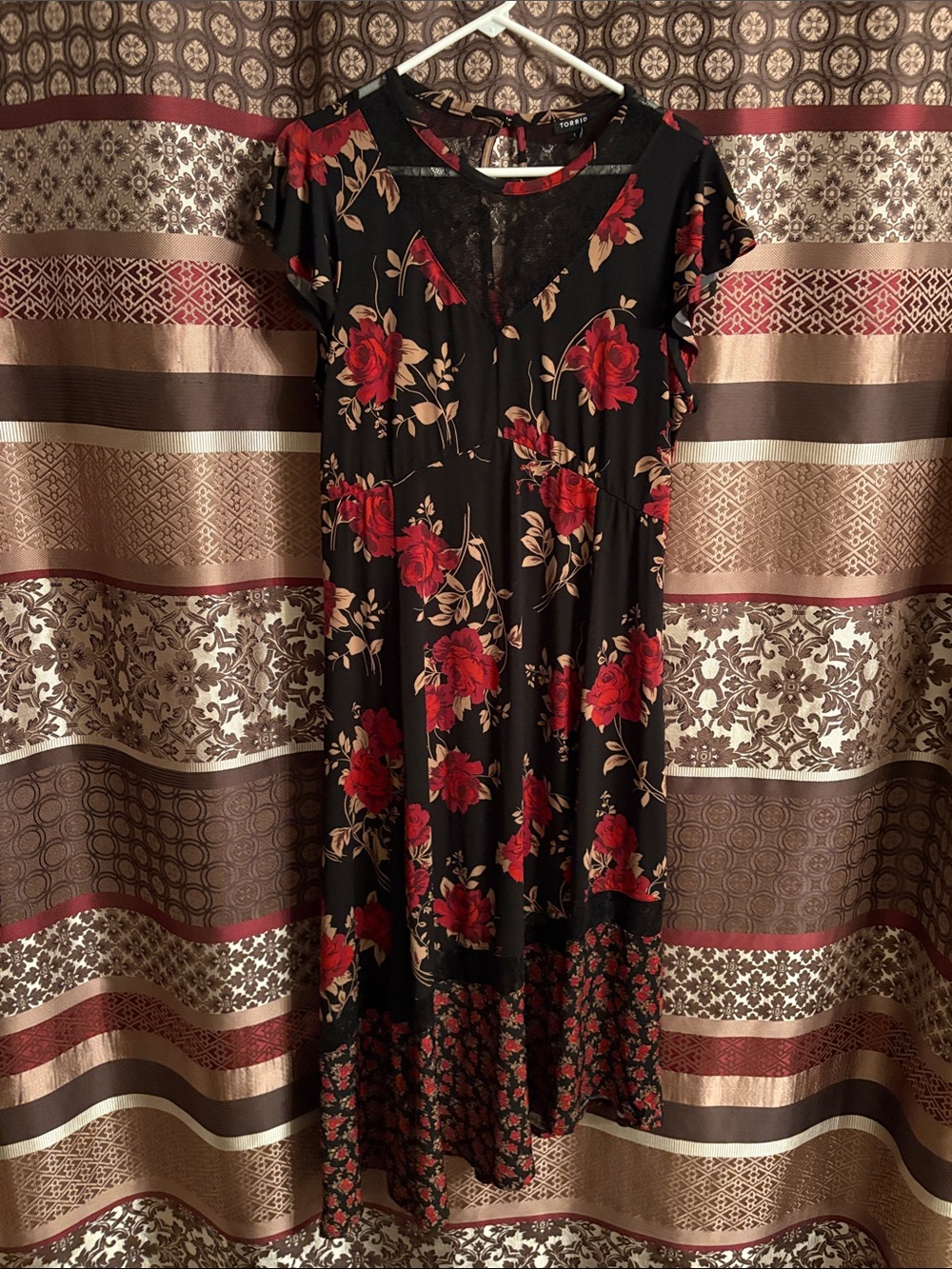 Torrid Floral Midi Dress with Red Rose Print - Black